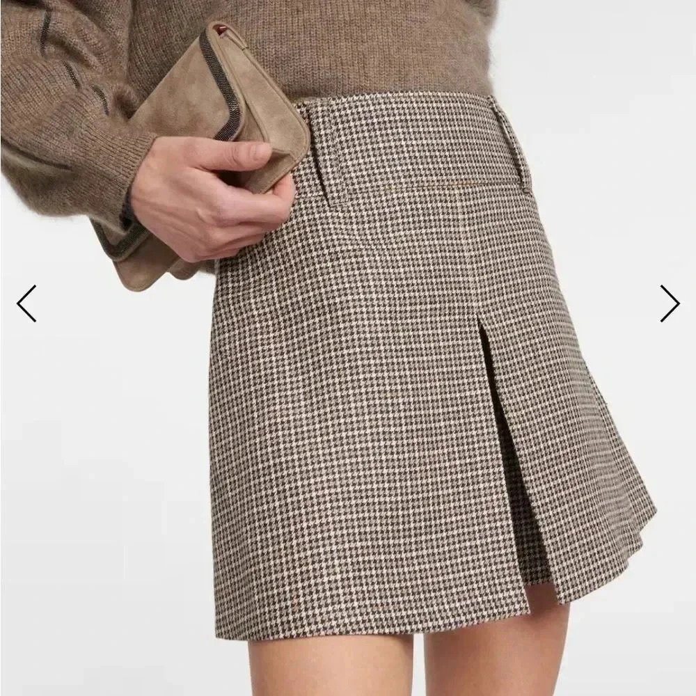 Brunello Cucinelli checked linen skort